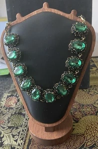 Emerald Green Statement Choker Rhinestone Necklace Bridal Prom Pageant - Picture 1 of 9