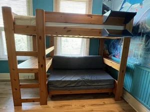 Stompa Scorpio Pine Wood Single High Sleeper With Pullout Sofa Double Bed & Desk - Picture 1 of 24
