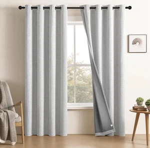 Cucraf 100 Percent Blackout Window Curtains Faux Linen 2 Panels 52”W X 96”L - Picture 1 of 7