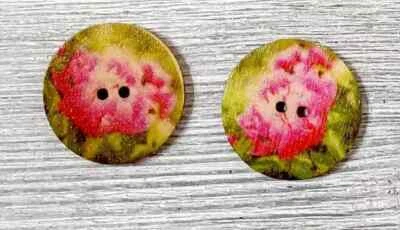boho wood flowers buttons sewing 2 holes 1 inch (set #1009) 2pc - Image 1 of 2