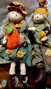 2 Fall Scarecrow Shelf Sitting Dolls 20”. Lot # 020 - Picture 1 of 2