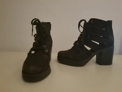 TOPSHOP платформе ботильоны вырез кружева черная замша туфли ботинок каблуки 38 8 - Изображение 1 из 2