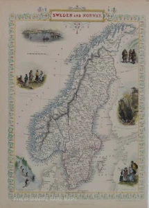 SUECIA Y NORUEGA JOHN TALLIS ALREDEDOR DE 1850 - Imagen 1 de 1