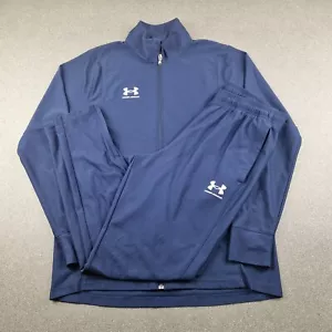 Under Armour Tracksuit Set Mens Large Blue Track Top Tapered Joggers Pants - Picture 1 of 15