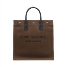 Saint Laurent Paris Rive Gauche Canvas x Leather Tote Bag Black x Khaki 632539