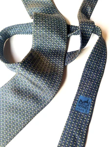 HERMES VINTAGE PATRÓN ARTÍSTICO CORBATA CÍRCULOS CUADRÍCULAS CUADROS GAMA ALTA FRANCIA AZUL - Imagen 1 de 16