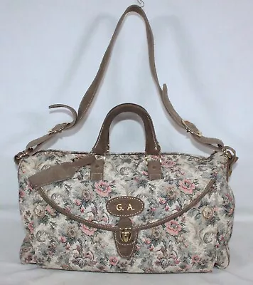RARE! VINTAGE FRENCH LUGGAGE CO "GRAY ROSE" SUEDE & TAPESTRY DUFFLE CARRY ON BAG - Image 1 of 4