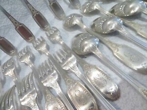 Magnificent 1900 french 950 silver 36p dinner cutlery set Puiforcat Swan Empire