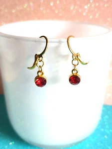 💗Sweet Ruby Red Acrylic Rhinestone Gold Plated Earrings💗 - Picture 1 of 9