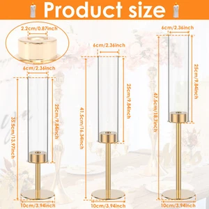 3Pcs Candlestick Holder with Clear Glass Tube Iron Candle Holder 3 Heights q& - Picture 1 of 11