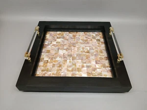 Rectangular Mother of Pearl Inlay Wooden Serving Tray for Home Decoration 15 In - Picture 1 of 6
