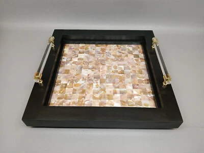 Rectangular Mother of Pearl Inlay Wooden Serving Tray for Home Decoration 15 In - Image 1 of 4