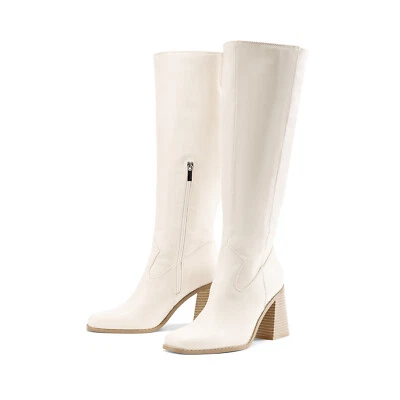 Women Chunky Heel Knee High Boots Side Zipper Square Toe Tall Boots - Image 1 of 4