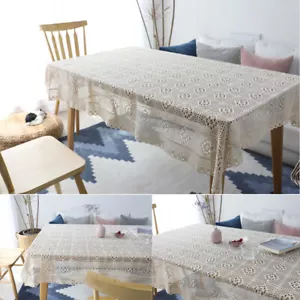 Antique Hand Crochet Tablecloth Rectangle Square Dinner Table Cloth Retro Decor - Picture 1 of 25