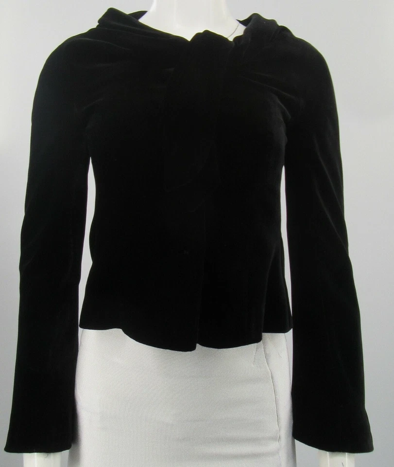 Alberta Ferretti 黑色天鹅绒西装外套上衣喇叭袖扣领带领 尺寸 6/S — 第 1/4 张图片