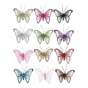 Confezione 6 Farfalle Appese Con Clip Glitter Farfalle Artigianali Vari Colori - Foto 1 di 13