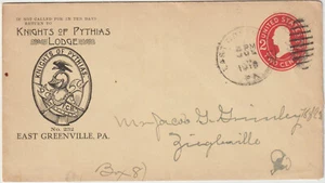 Greenville PA oval grid cl 1913 red entire advt Knights of Pythias Cover (b398) - Picture 1 of 1