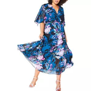 City Chic Plus 22W Maxi DRESS Wrap Surplice "Stephanie Floral" Chiffon Outer - Picture 1 of 11