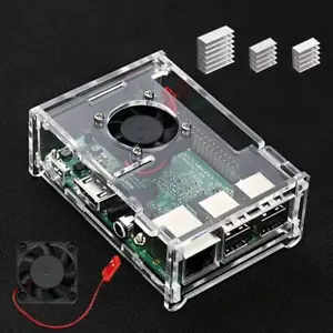 Clear Acrylic Case with Cooling Fan + Heat Sink Kit for Raspberry Pi 3 Model B - Picture 1 of 6