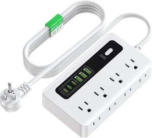 Power Strip with USB, HITRENDS 6 Ft Surge Protector Flat Plug Extension Cord wit - Picture 1 of 12