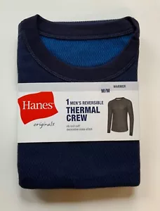 Hanes Originals Reversible Thermal Crew Tagless Shirt Mens M Blue - Picture 1 of 3