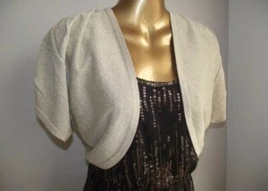 BN BEAUTIFUL MONSOON LADIES SPARKLE PARTY DRESS SHRUG BOLERO GOLD XMAS 16-18 - Picture 1 of 2