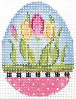 Needlepoint Handpainted Kelly Clark Easter Egg Tulip Garden 3x3 - Image 1 of 4