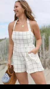 RUMER QUINN PLAYSUIT ROMPER, Plaid Halter Neck, Adjustable Tie Straps, 100% line - Picture 1 of 8