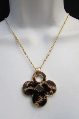 Women Cute Fashion Necklace Gold Chain White Leopard Flower Pendant Floral Charm - Image 1 of 4