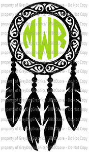 Yeti Sized Custom Dream Catcher Monogram Vinyl Decal 2 Color Your Initials 3.5" - Picture 1 of 4