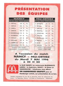 Feuille de match SLUC  Nancy - Pau Orthez - 7 mai 1996 - Picture 1 of 2