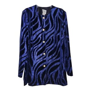 VINTAGE R & M Richards Karen Kwon Jacket 8 Blue Black Glitter Disco 80s Y2k - Picture 1 of 12