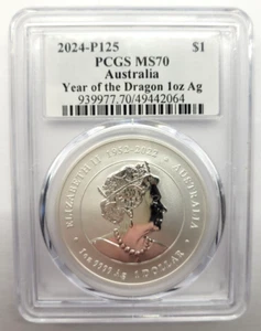 2024-P125 Australia Silver 1oz Year of The Dragon PCGS MS70 - Picture 1 of 5