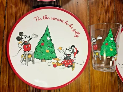 Disney Pottery Barn Mickey Mouse Christmas holiday PLATE CUP Party School gift h - Image 1 of 4