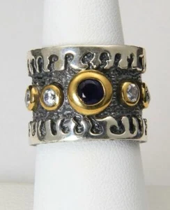 Sterling Silver Artisan Made Sterling Silver Sapphire Zircon Band Ring Size 8 - Picture 1 of 6