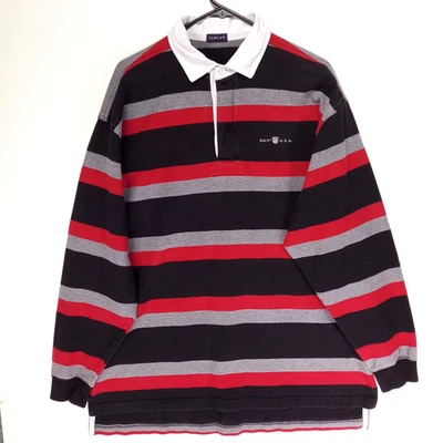 Camisa de Rugby Gant EE. UU. De Colección Para Hombres XL Negra Roja Rayas Preppy Y2K Polo Largo Foto 1 de 4