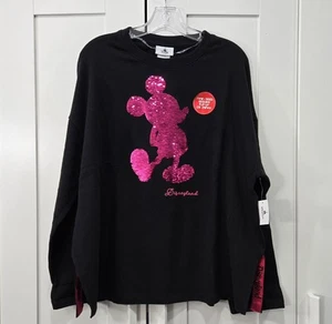 DisneyParks Disneyland Mickey Reversible Pink & Silver Sequin Sweatshirt L NWT - Picture 1 of 7