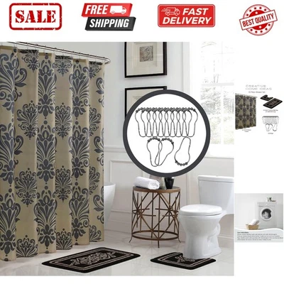 Conjunto de 15 Cortinas de Chuveiro para Banheiro – Conjunto de 1 Cortina de Chuveiro e 12 Hoo de Metal... - Imagem 1 de 4