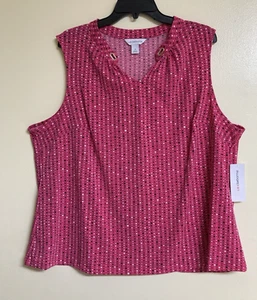 Women's Pullover Top Sleeveless Liz Claiborne Size 1X Embellished V-neck NWT Dot - Picture 1 of 15