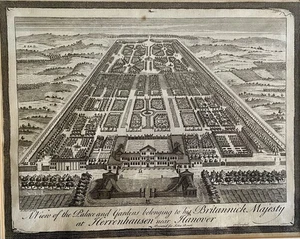 Herrenhausen, 1745, Parr, originaler Kupferstich, Hannover, Vogelperspektive - Bild 1 von 2