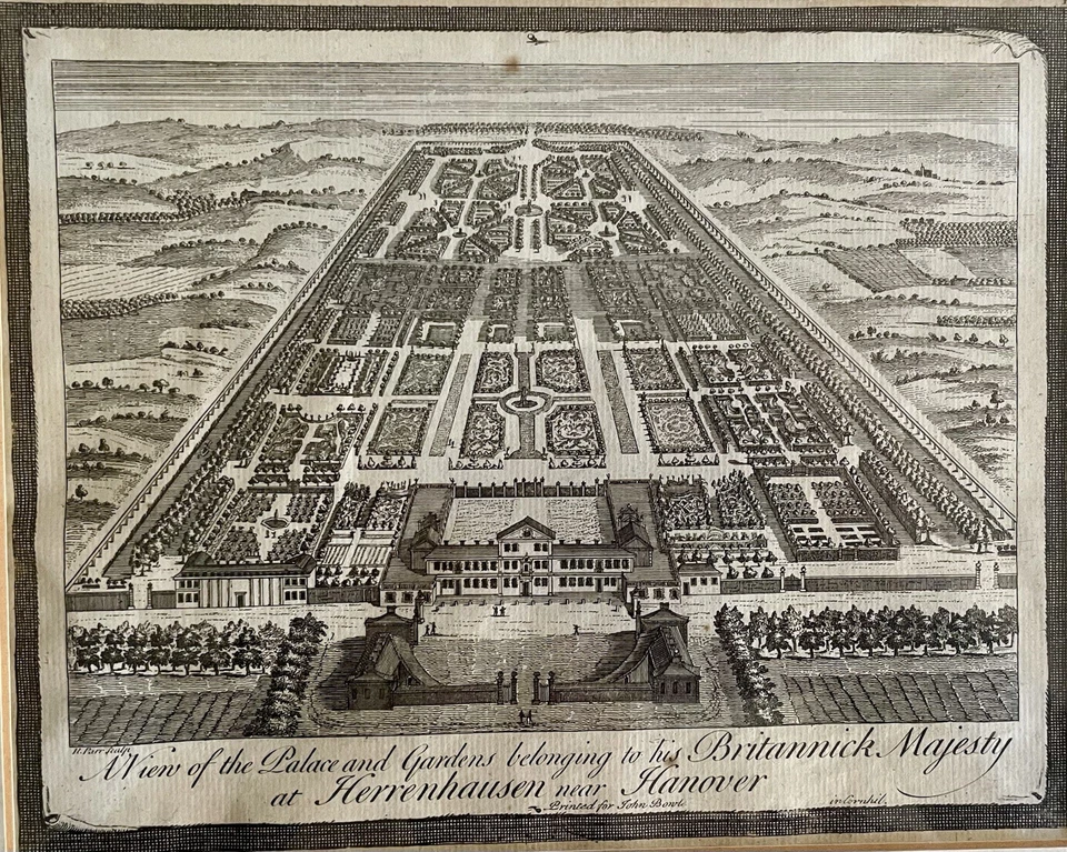 Herrenhausen, 1745, Parr, originaler Kupferstich, Hannover, Vogelperspektive - Bild 1 von 2
