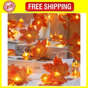 2 Pack Fall Decorations for Home Maple Leaf Pumpkin Lights, Total 20Ft 40 LED Ba - Picture 1 of 7