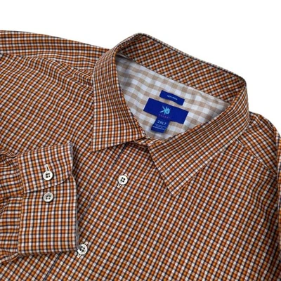 Egara Mens 2XLT Orange Plaid Button Down Long Sleeve Non-Iron Dress Shirt - Image 1 of 4
