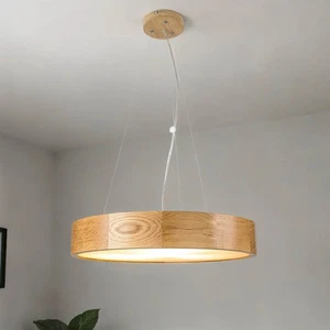 Runde Hängelampe ARBARO Holz Eiche Glas 3-flmg Ø47cm Moderne Pendelleuchte Küche - Bild 1 von 8
