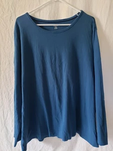St. John's Bay Woman Classic Tee Size 3X Teal Blue Long Sleeve Pullover - Picture 1 of 4