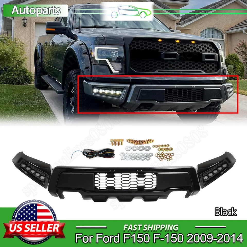 Steel For 09-14 Ford F150 F-150 Front Bumper Assembly Raptor Style W/ LED Lights - Image 1 of 4