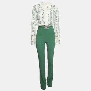 Elisabetta Franchi Green/Cream Printed Crepe Jumpsuit S - Picture 1 of 1