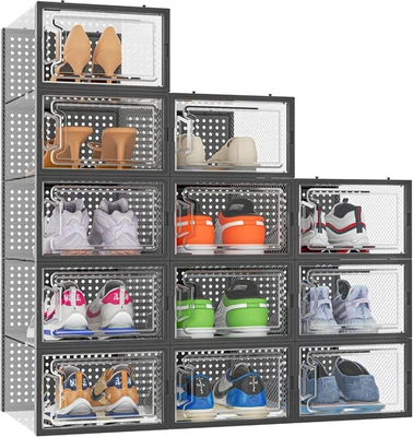 Scatole per Scarpe,12 Pcs Scatole Portascarpe in Plastica Trasparenti Impilabili - Immagine 1 di 4