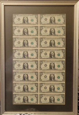 1981 Uncut Crisp Uncirculated Sheet 16 One Dollar $1 Bills New York Fed Reserve  - Image 1 of 4