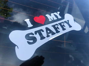 STAFFY dog i love sticker car pet bed car ute toy food collar leash flea bone - Picture 1 of 6